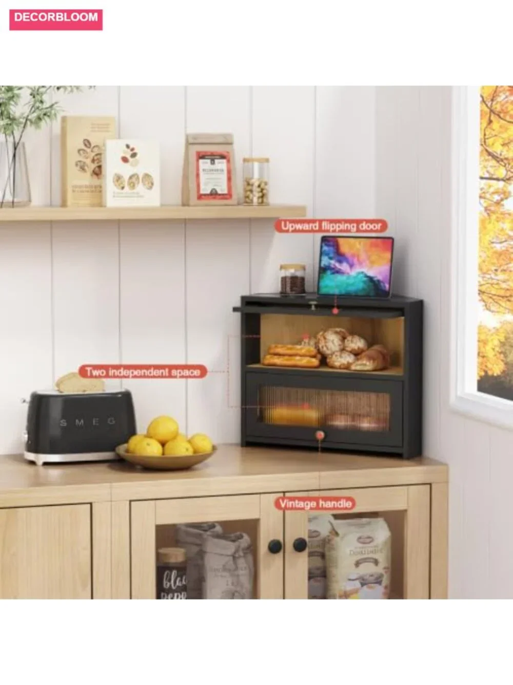 Double Layer Roll Up Corner Bread Box Bamboo Kitchen Storage